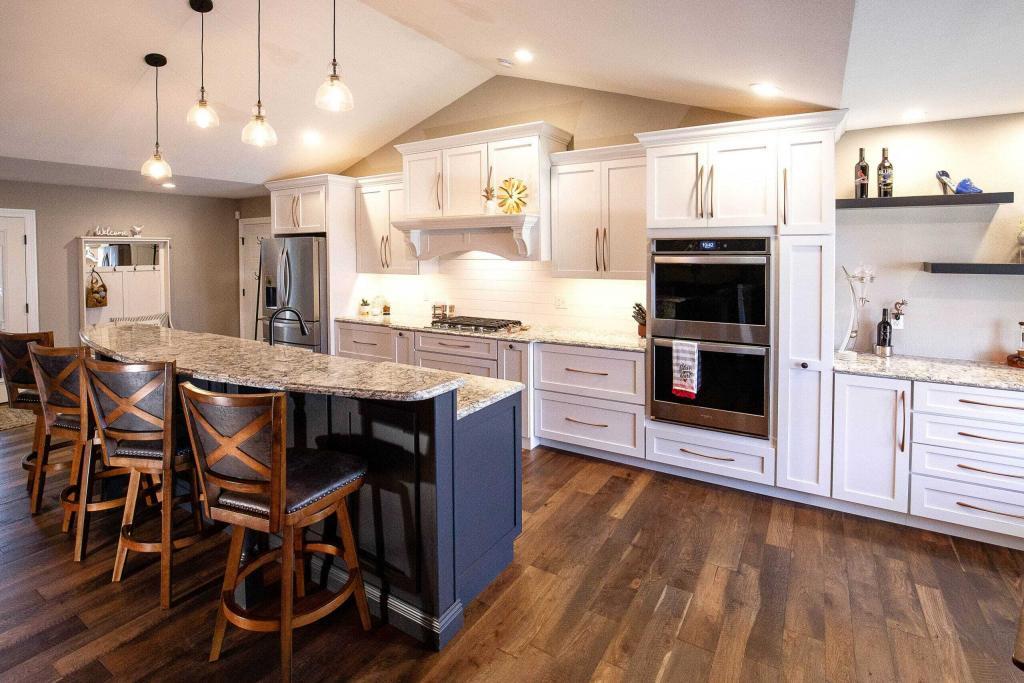 kitchen with white and black cabinets