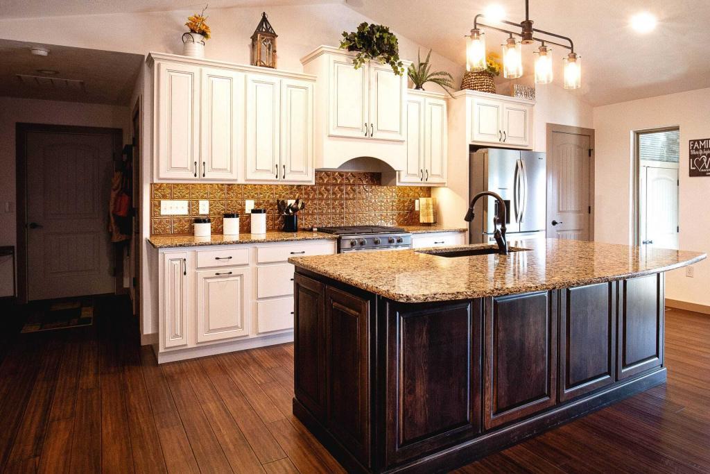 rustic finish cabinets in white