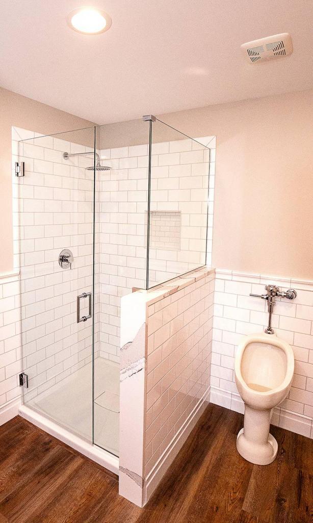 modern remodeled white bathroom