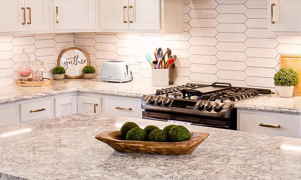 modern tile backsplash with quartz counters
