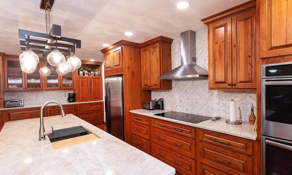 custom kitchen with wood cabinets