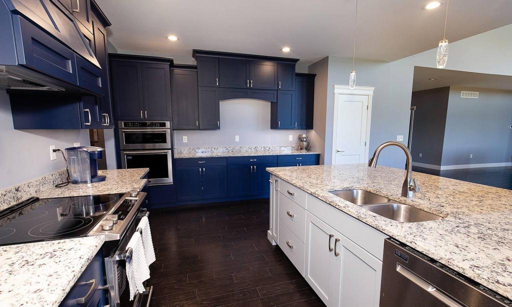 blue cabinets with white cabinets