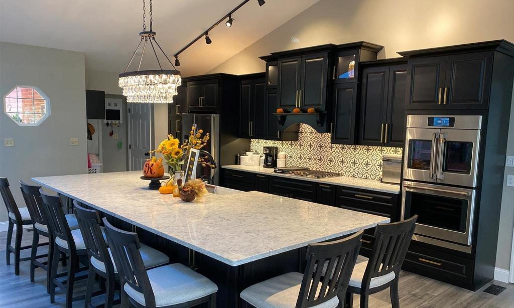 custom kitchen with black cabinets