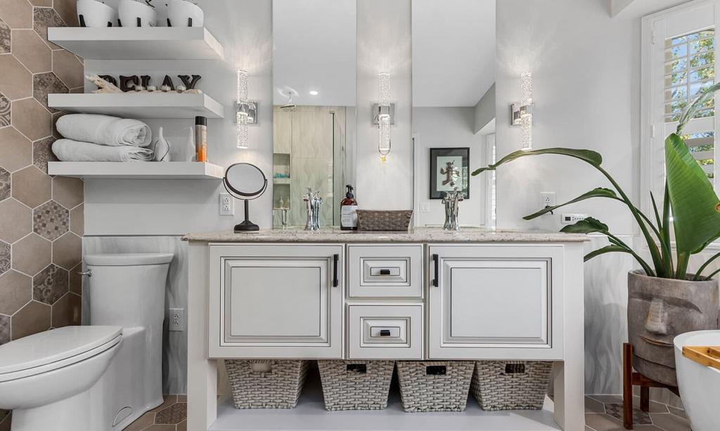 white cabinets in a luxury bathroom