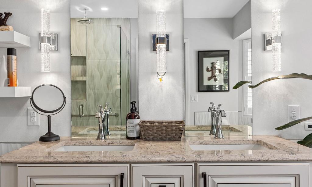 white cabinets in a luxury bathroom